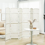 HOMCOM 6 Panel Room Divider, 6' Tall Folding Privacy Screen, Hand-Woven Freestanding Wall Partition for Home Office, Bedroom, White