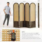 Asnefeli 4 Panel Room Divider Wall, Folding Privacy Screen, Foldable Wood Divider Room Dec, Rattan Room Divider, Portable Partition Screen, Wall Divider for Room Separation Home Office (Brown)