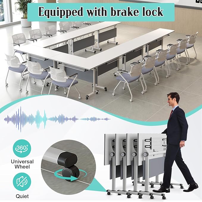 Conference Table,55.1''Folding Conference Room Table for 4-12 People,Mobile Flip Top MeetingTraining Table with Different Coulor and Styles for Offices, Classrooms,Meeting Room (6, 61''B)
