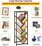 IBUYKE 9 Tier Tree Bookshelf, Floor Standing Wood Bookshelf for Narrow Space, Storage Organizer Bookcase for Books/CDs/Movies, Small Corner Bookcase for Bedroom Living Room,Rustic Brown,TBC002H