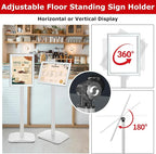 VAIIGO 3 Pack Heavy Duty Standing Sign Holder 8.5x11 Inch - Pedestal Floor Sign Stand with Weighted Base - Vertical & Horizontal Poster/Menu Display Stands for Indoor/Outdoor Advertising, Silver