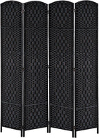 HOMCOM Room Divider, 4 Panel Folding Privacy Screen, 6FT Tall Portable Wicker Weave Partition Wall Divider for Bedroom, Home Office, Black