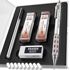 Nicpro Blocky Gear 0.3 mm Mechanical Pencils Set in Case, Metal Pencil with Lead Refills, Eraser for Professional & Adult Art Writing Drafting Drawing