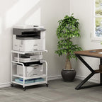 Fannova White Printer Stand, 23.6 x18.9 x 30 Inches Big Size Printer Table with Adjustable Shelf, 3 Tier Rolling Printer Cart with Wheels for Home Office Storage and Organization