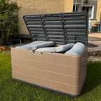 TARKARI Premium Pro Edition 100 Gallon Lockable Resin Deck Box, Waterproof & UV-Resistant Outdoor Storage Box for Outdoor Cushion Storage, Garden Tools & Pool Accessories Storage, Brown