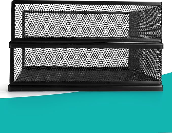 AZFUNN Wire Mesh Letter Trays Paper Tray Desk File Organizer, 2 Pack Stackable Metal Front-Load Documents Tray for Office Supplies File (Transverse)