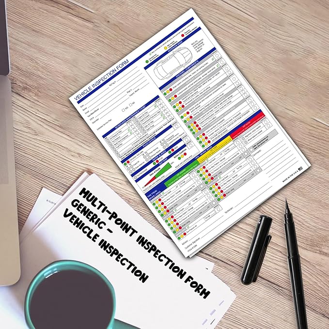 Multi-Point Inspection Form for Vehicles – 2-Part Carbonless Vehicle Checklist Pad – 8.5" x 11" Inspection Report – Edge-Glued, Manufacturer Recommended – White - Pack of 750