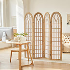 Asnefeli 4 Panel Japanese Room Divider, Shoji Style Partition Divider, Fully Assembled Wooden Privacy Screen for Home Office Bedroom Apartment Decoration, Natual