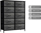 Sorbus Dresser with 10 Faux Wood Drawers - Chest Organizer Unit with Steel Frame Wood Top & Handle Easy Pull Fabric Bins for Clothes - Storage Furniture for Bedroom, Hallway, Living Room & Closet