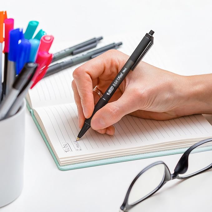 BIC Soft Feel Red Retractable Ballpoint Pens, Medium Point (1.0mm), 12-Count Pack, Red Pens With Soft-Touch Comfort Grip