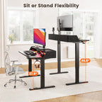 ErGear Standing Desk with LED Strip, 48″ x24″ Electric Height Adjustable RGB Gaming Desk with Shelf, Sit Stand Desk with Dual Cable Holes, C-Clamp Mount Compatible, 4 Preset Heights, Black