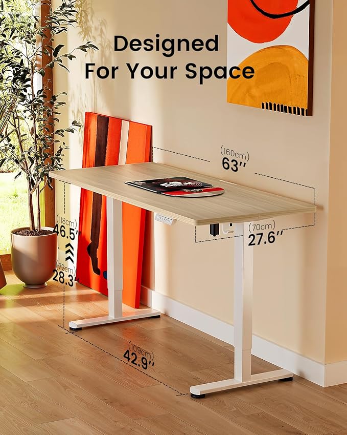 Ergear Height Adjustable Electric Standing Desk, 63x 28 Inches Sit Stand up Desk, Large Memory Computer Home Office Desk (Natural) (EGESD7N)
