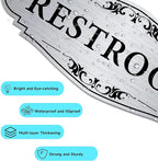 Restroom Sign Sticker for Business & Home, Self-Adhesive Brushed Silver Elegant Bathroom Signs for Door, Durable & Waterproof Unisex Restroom Signage for House Toilet, Office, Store, Shop