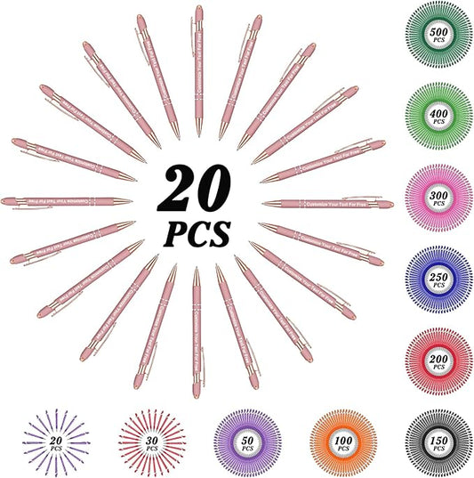 Max 500 Pcs Personalized Pens Bulk, Custom Pens with Free Engraving, Customized Stylus Tip Ballpoint Pen with Your Name Massage Text for School Office Business Graduation Anniversaries-20 Packs