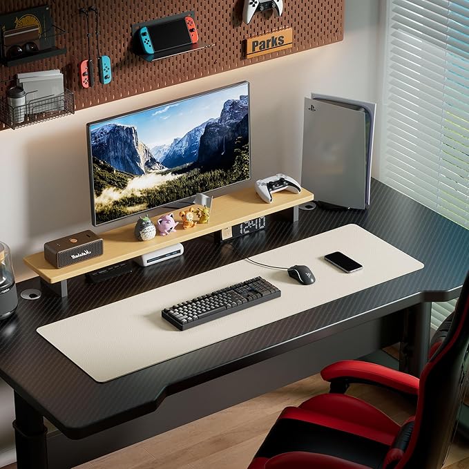 Aothia Leather Desk Pad Protector, Office Desk Mat, Large Mouse Pad, Laptop Desk Pad, Non-Slip PU Leather Desk Blotter, Waterproof Desk Writing Pad for Office and Home (Beige, 55" x 17")