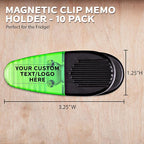 10 Magnetic Memo Holders Set - Customizable Text, Logo - Large Clip, Plastic - TGreen