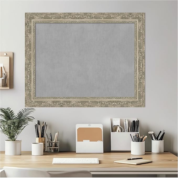 Amanti Art Silver Framed Magnetic Board 22x28 Medium Vision Board for use with Magnets, 100% Metal Sheet to Display Items as Office Decor or for Home Organization in mudroom, Kitchen or Kids Room