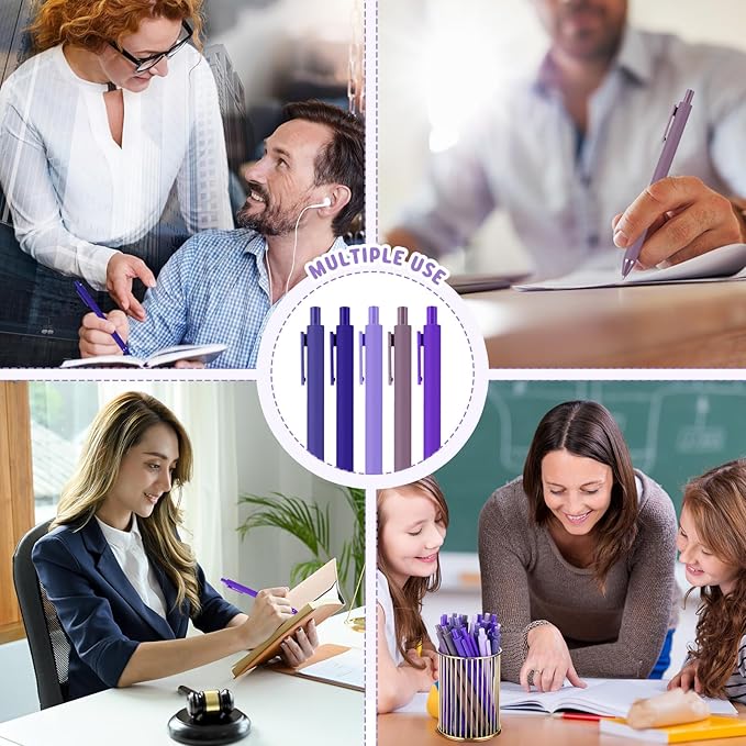 100 Pcs Ballpoint Pens Bulk Retractable Writing 1. 0 mm Black Ink Cute Pens Smooth Writing Color Fancy Gift for Teacher Student Employee Office School Home Baby Shower Supplies (Purple Series)