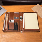 Geslun Personalized Genuine Leather Portfolio, Legal Size 8.5 x 14 Pad Holder, Custom Engraved Business Padfolio for Men Women, Zip 14" Laptop Organizer, Professional Notepad Folio, Brown, Oil Tanned