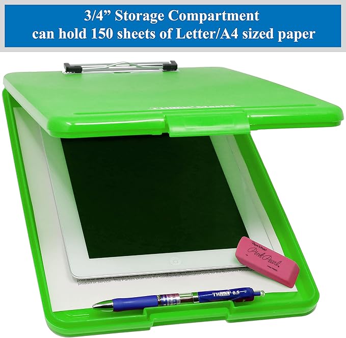 Think2Master Green Plastic Storage Clipboard. | 25% Heavier & 25% Sturdier| Heavy Duty and Won’t Flex or Bend Like Other Brands (Compare The Weight). Storage Compartment Holds 150 Letter Sized Paper.