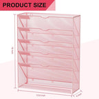 GDINDINFAN Hanging Wall File Organizer 6 Tier Wall Mounted Mail Paper Folder Holder Document Organization Stand, Vertical Desk Magazine Rack for Office Home Cubicle Countertop, Pink