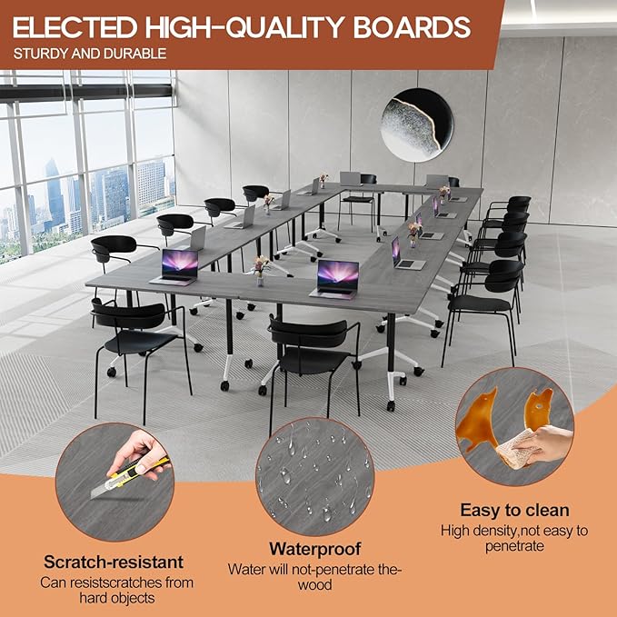 Folding Conference Table 4ft 5ft, Foldable Office Meeting Desk for 6 People, Multiple Sizes Colors Mobile Conference Room Table for Training Room School Business Furniture (6, Grey, 55in)