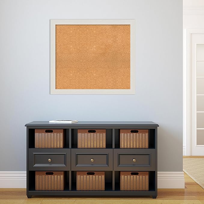 Amanti Art Natural Cork Board for Wall, 29x33 Vision Board with White Frame, Large Corkboard Office Decor for Home Organization, Country Rustic Corkboard Pinboard to Display Items for Home