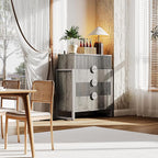 LGHM Fluted Dresser for Bedroom with 4 Drawers, Modern 4 Drawers Dressers with Semicylinder Fluted, Solid Chest of Drawers, 36" Tall Dresser with Bold Steel Frame, Metal Handles, Gray