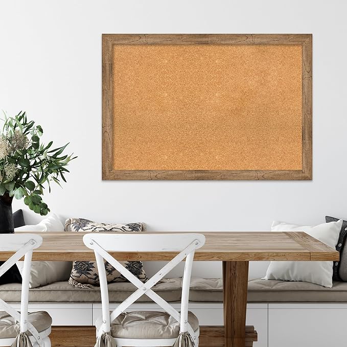Amanti Art Natural Cork Board for Wall, 28x40 Vision Board with Brown Wood Frame, Large Corkboard Office Decor for Home Organization, Rustic Farmhouse Corkboard Pinboard to display items for home