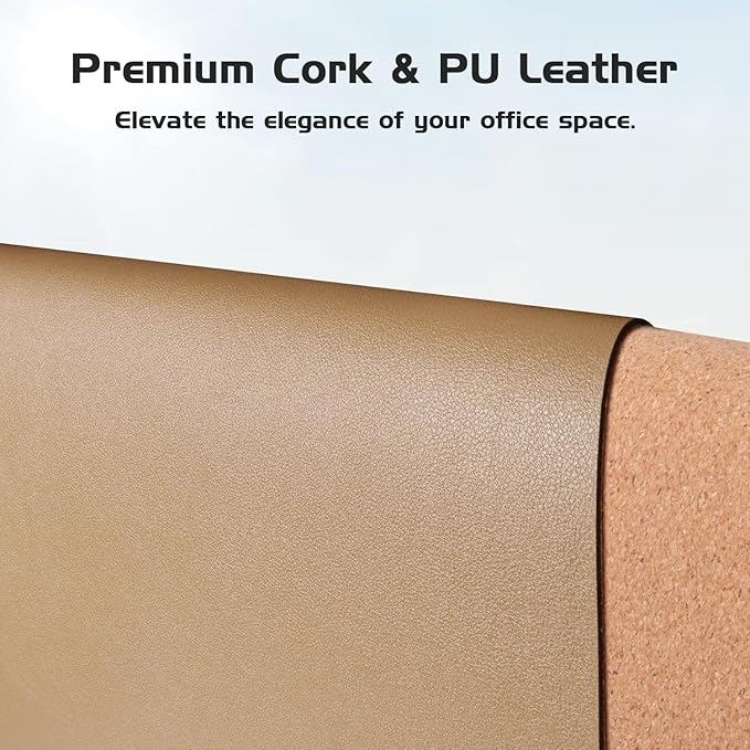 Aothia Dual-Sided Desk Pad - Leather Desk Mat, Natural Cork Desk Pad Protector, Large Mouse Pad for Desk, Waterproof Desk Blotter Pad, Desk Writing Pad for Office Work/Home, Apricot(37.8"x17")