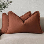Foindtower Set of 2 Decorative Linen Fringe Lumbar Throw Pillow Covers Farmhouse Cushion Cover with Tassels Accent Pillowcase for Couch Sofa Bed Living Room Home Decor,12×20 Inch,Autumn Rust Orange