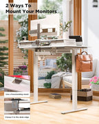 FiCiHi Electric Standing Desk with Four Drawers, Adjustable Height Sit Stand Desk, C-Clamp Compatible Home Office Desk with Storage Shelf & Monitor Stand Riser, 55 x 24 Inch, White