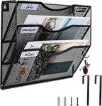 BOHDK Wall File Organizer, 3 Tire Hanging File Folder Mail Organizer, Vertical Mesh Metal Door/Wall Mount Hanging File Holder, Paper Document Magazine Rack with Hooks for Home Office Black