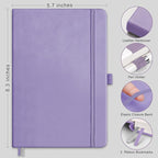 RETTACY Bullet Dotted Journal Notebook, 320 Numbered Pages, A5 Medium Size (5.7'' × 8.3''), Leather Hardcover, 100 GSM Thick Paper, for Bullet Journaling, Planning, Tracking (Purple)