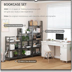 4NM No Assembly Folding Bookshelf Storage Shelves 3 Tiers Vintage Bookcase Standing Racks Study Organizer Home Office (All Black)