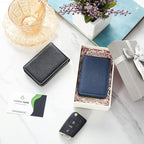 Outus 2 Pieces Business Card Holder, PU Leather Business Card Case Pocket Wallet with Magnetic Shut for Christmas Gift Men Women(Black, Blue,Classic)