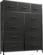 WLIVE Tall Dresser for Bedroom, Fabric Dressers Storage Tower, Dresser & Chest of Drawers Organizer Unit with 11 Drawers, Storage Cabinet, Hallway, Closets, Steel Frame, Wood Top, Charcoal Black