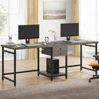Tribesigns 79 Inch Extra Long Desk, Two Person Desk with 2 Drawers, Double Computer Table with Storage Shelves, Writing Table for Home Office, Grey