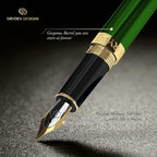 Dryden Designs Fountain Pen - Medium and Fine Nibs | Includes 24 Ink Cartridges and Ink Refill Converter | Calligraphy Pen, Consistent Writing, Smooth Flow - Emerald Green.