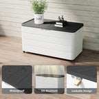 PATIOEASY 100GAL Square Storage Box (With Wheels) White，Waterproof Resin Storage Bin for Patio Cushions，Accessories，UV Resistan