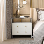 Edbuosy 27 inch Wide Night Stand Set 2 with Charging Station, Bedside Table with Open Shelf, 2 Drawers Small Wood Dresser, Modern Wood Nightstand for Bedroom/Living Room (White)