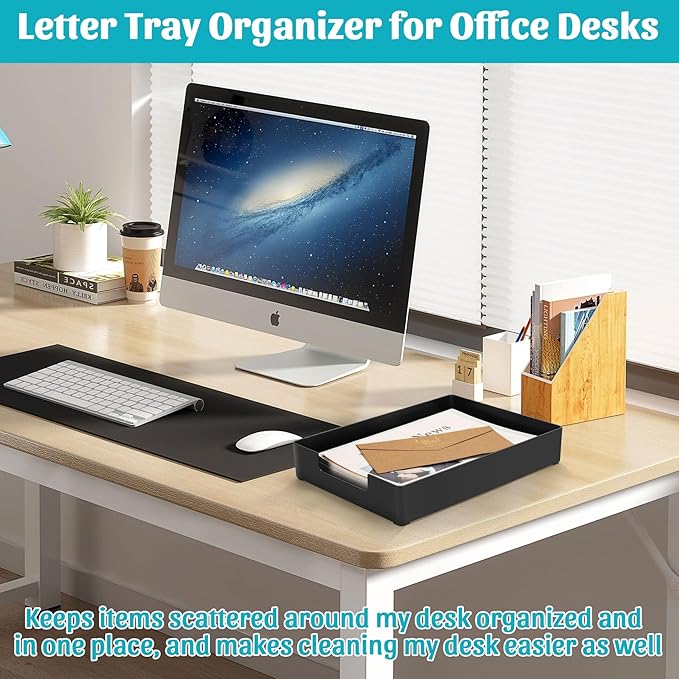 AZFUNN Letter-Size Tray Desk Letter Tray Paper Tray, Sturdy Heavy-Duty Plastic Printer Paper Tray, Single-Tier Stackable File Storage Organizer for Office Home (2, Black)