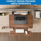 Mount-It! Height Adjustable Standing Desk Converter, Compact 30” Wide Tabletop Standing Desk Riser with Gas Spring, Desktop Stand Up Workstation with Keyboard Tray Fits Monitor or Laptop, Dark Walnut