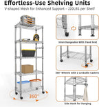 Metal Storage Shelves 5 Tier with Wheels, 1100 LBS Adjustable Wire Shelving Rack Shelves Units with Side Handle for Hanging, Rolling Shelf Organizer for Kitchen Garage, 11.8" W x 23.6" D x 61"H,Silver