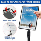 VAIIGO 6Packs 11x17 Inch Adjustable Pedestal Poster Sign Stand, Heavy Duty Floor Standing Sign Holder Stand Aluminum Snap Open Frame for Vertical and Horizontal View Sign Displayed(Black)