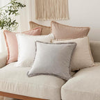 Foindtower Set of 2 Decorative Linen Fringe Lumbar Throw Pillow Covers Boho Farmhouse Cushion Cover with Tassels Soft Accent Pillowcase for Couch Sofa Bed Living Room Home Decor,12×20 Inch,Light Pink