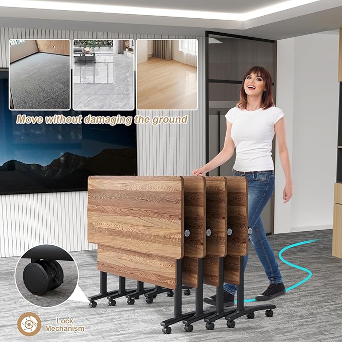 Conference Table Flip Top Mobile Conference Room Tables,Folding Conference Table with Wheels,Large Meeting Training Seminar Table Saving Space for Office Classroom(10B,47.2'')