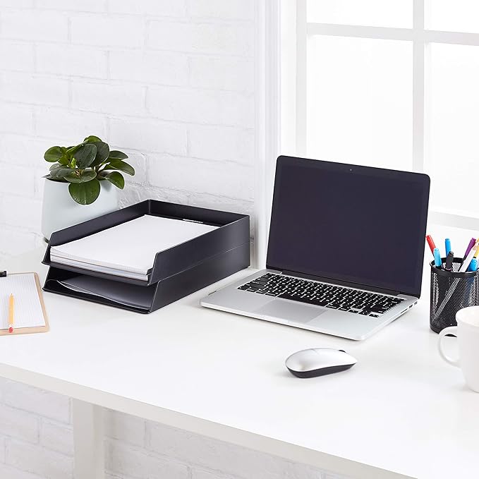 Amazon Basics Rectangular Plastic Organizer - 12-Pack, Letter Tray, Black