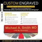 Personalized Name Plate with Choice of Mounting Holders for Walls, Doors, Cubicles, Hanging and More - Custom Red Plastic Gold Letters - USA Made 2x10 - B17