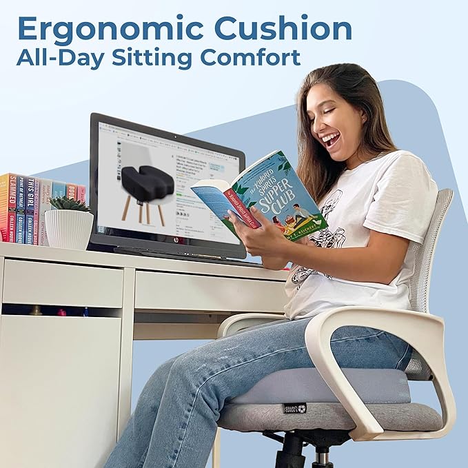 5 STARS UNITED Seat Cushion for Tailbone Pain Relief – Memory Foam Lifting Pillow for Coccyx, Hip, Hemorrhoid, Sciatica & Post-Surgery Recovery – Wheelchair, Car, Desk, Gaming & Office Chairs, L Gray